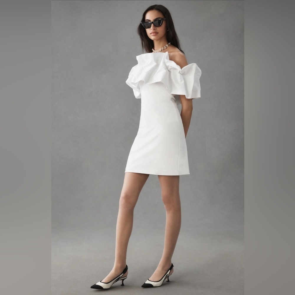 NWT Sunday in Brooklyn Off Shoulder Ruffle Mini Dress White L
